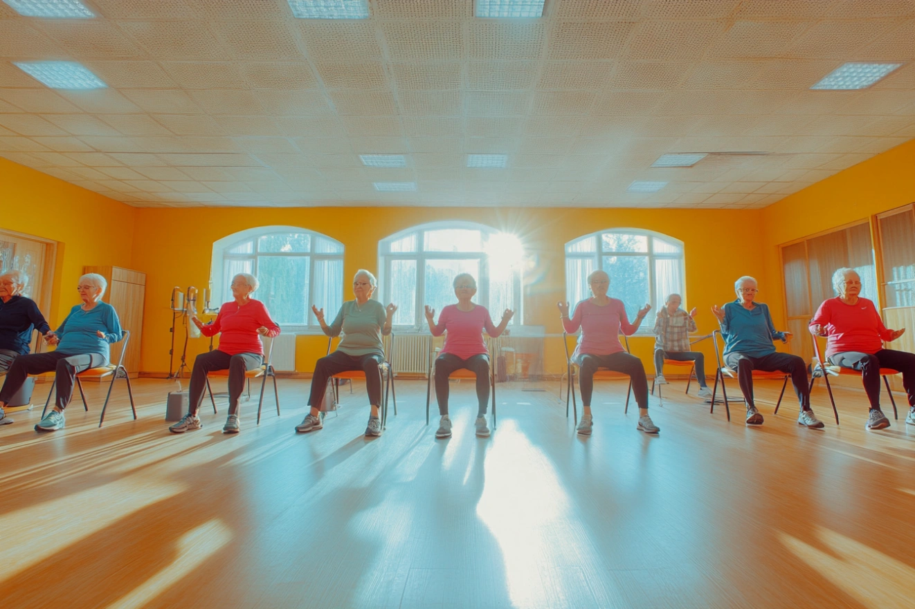 Фітнес на стільцях для зручності та безпеки